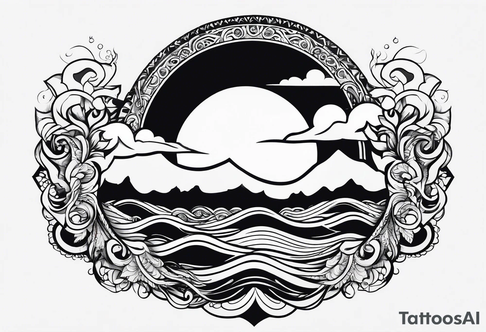 Sun and waves symbols tattoo idea