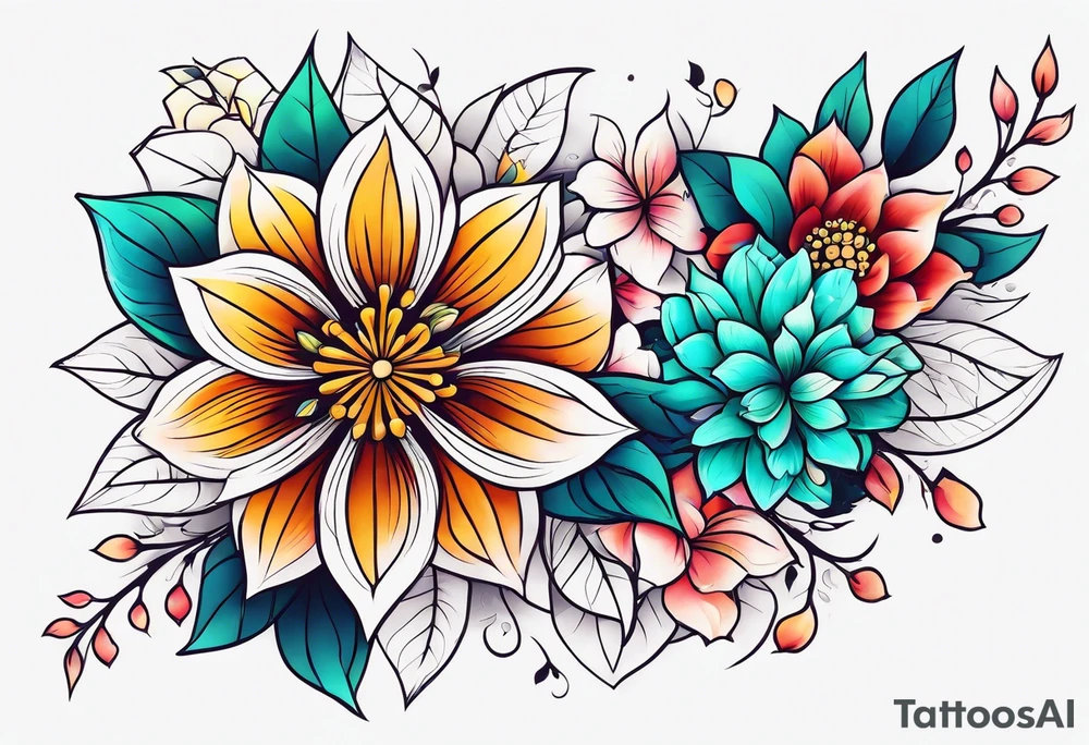 Geometric pattern flowers tattoo idea