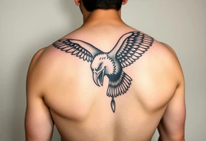 Give me a Neo traditional tattoo of a bald Eagle. Mouth open with tongue sticking out. Swooping down. tattoo idea