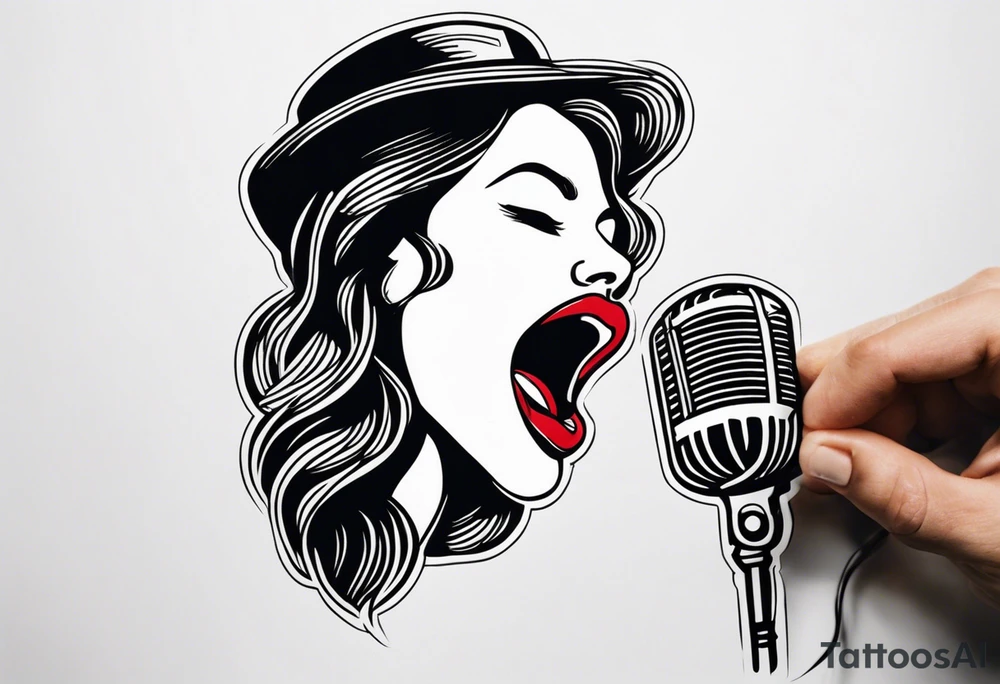 traditional vintage tattoo of mouth singing in microphone simple tattoo idea