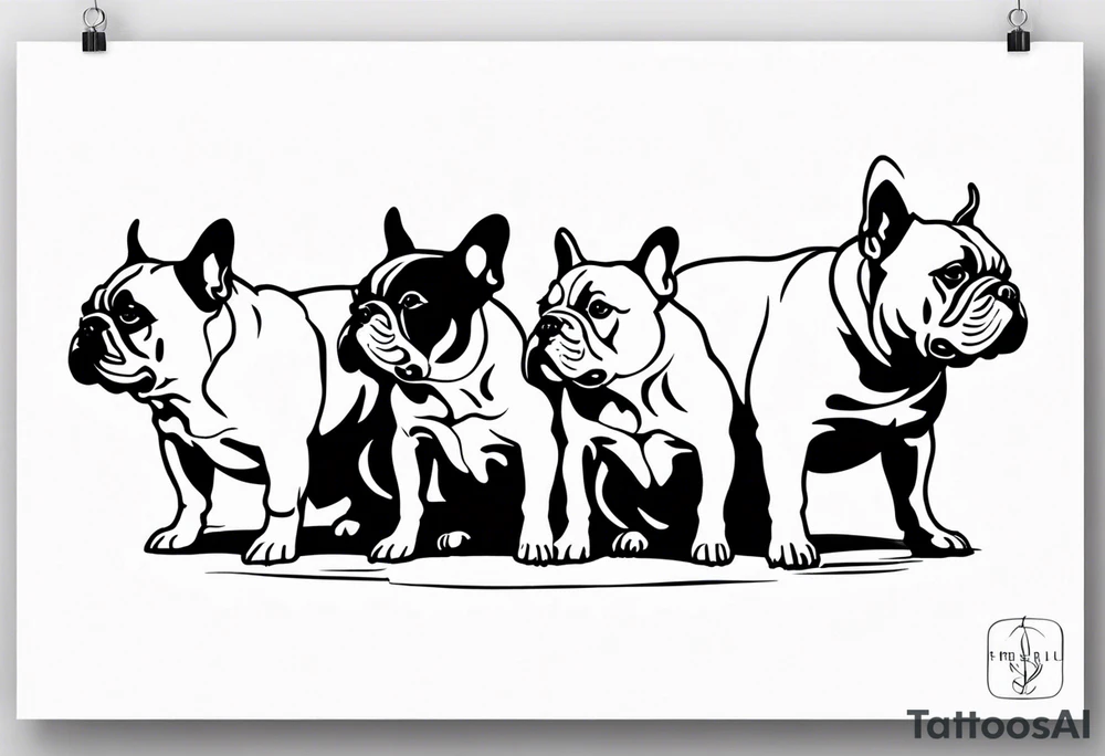 watermark of three french bull dogs tattoo idea