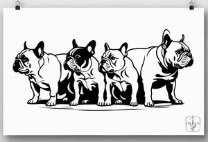 watermark of three french bull dogs tattoo idea