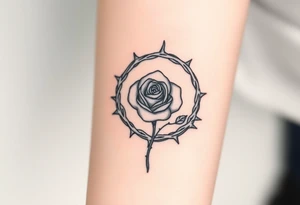 Crown of braided thorns with a rose with a stem in the middle tattoo idea