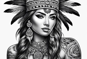 Aztec princess, feather roses tattoo idea