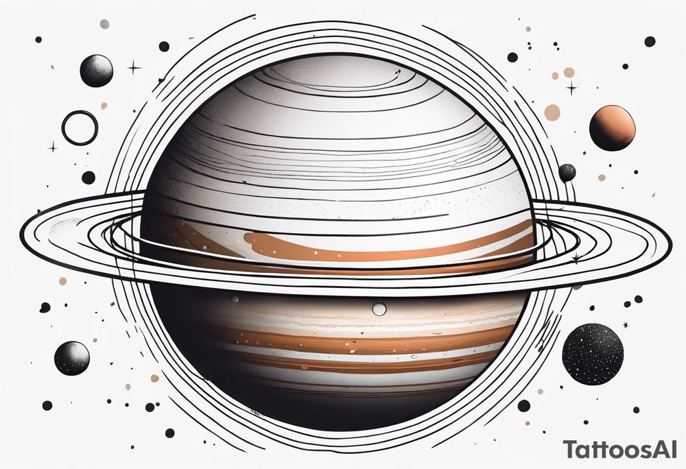 simple jupiter with circular objects and geometric elements, stippled shading, little bit of dotwork, white background tattoo idea simple jupiter with circular objects and geometric elements, stippled shading, little bit of dotwork, white background tattoo idea