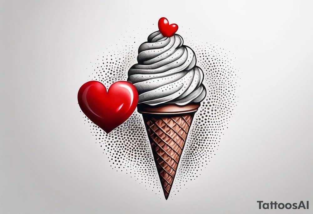 sketch chocolate chip ice cream cone with one red heart tattoo idea