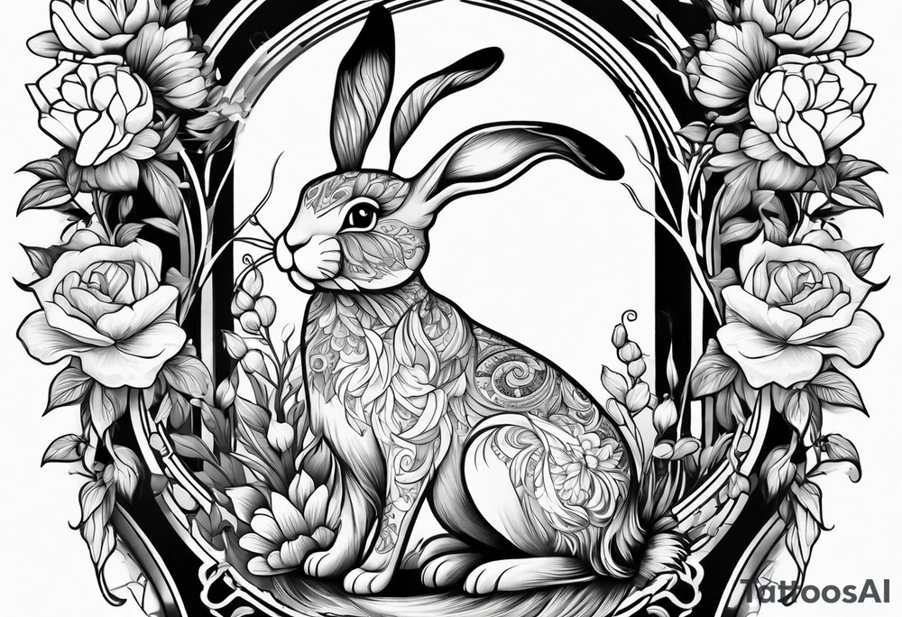 Rabbit and flowers, spine tattoo cover up long tattoo tattoo idea