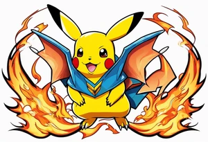 Pikachu on charizards shoulders tattoo idea