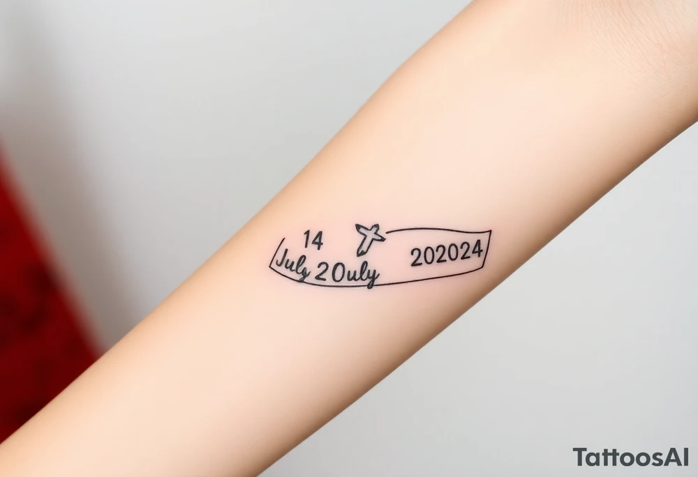 Christian baptism tattoo with the date 14th of July 2024 wrapping around the arm as a band tattoo idea