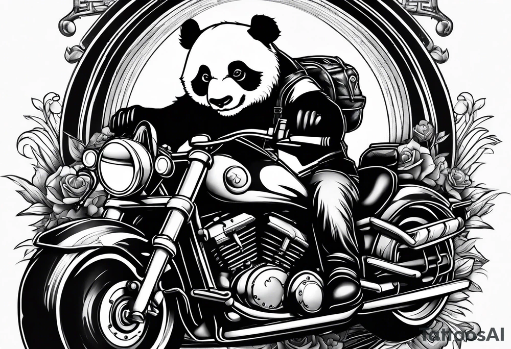 panda riding a motorcycle tattoo idea
