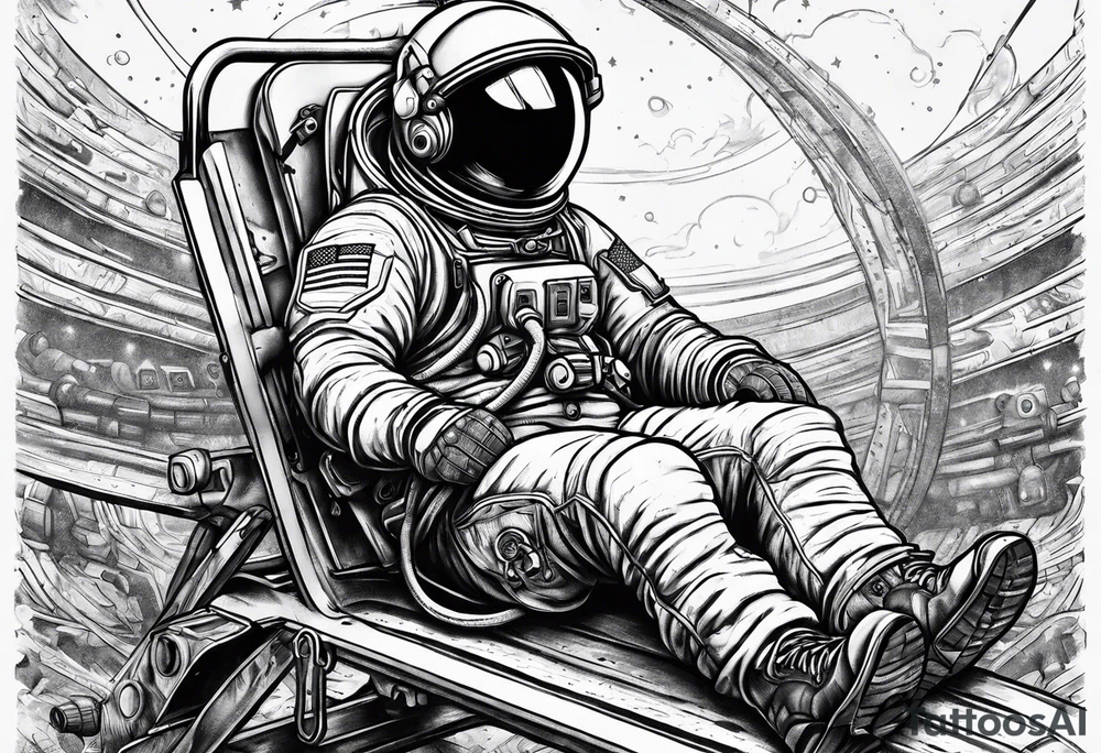 An astronaut doing a bench press exercise tattoo idea