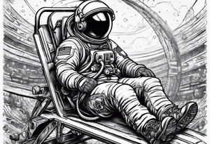 An astronaut doing a bench press exercise tattoo idea