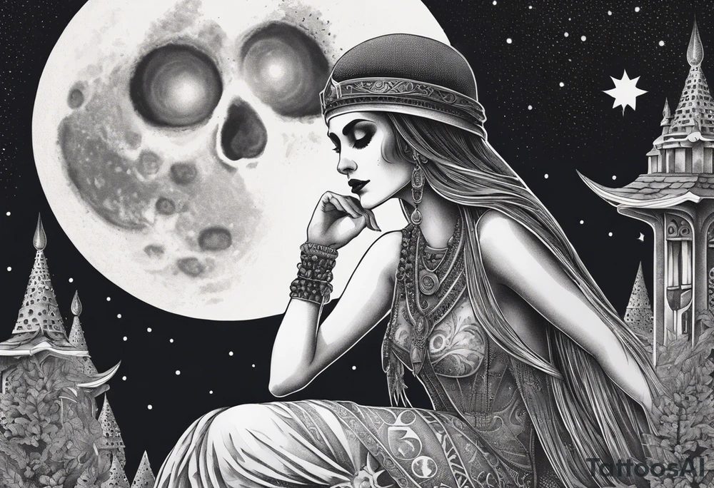 High priestess skeleton moon tarot card tattoo idea