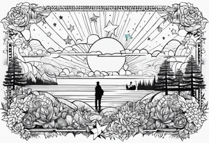 "You never walk alone" with stars and rainbow color tattoo idea