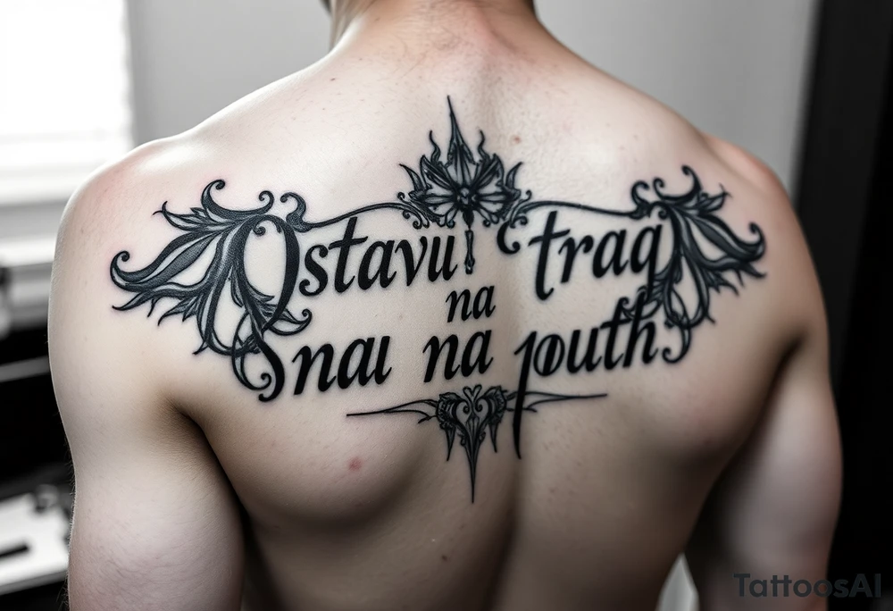 Make an arm tattoos with and or representing the words ostavi trag na putu svom tattoo idea