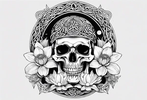 Celtic skull, water lily, daffodil, space and stars, roller coaster track tattoo idea
