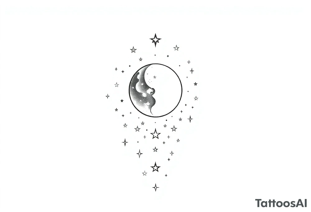 1x10^23 surrounded by cascade of stars and moon tattoo idea