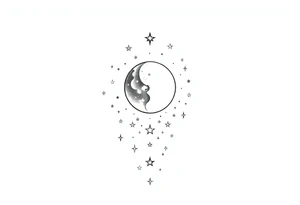 1x10^23 surrounded by cascade of stars and moon tattoo idea