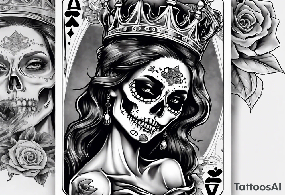santa la muerta with money and crown
on the card tattoo idea