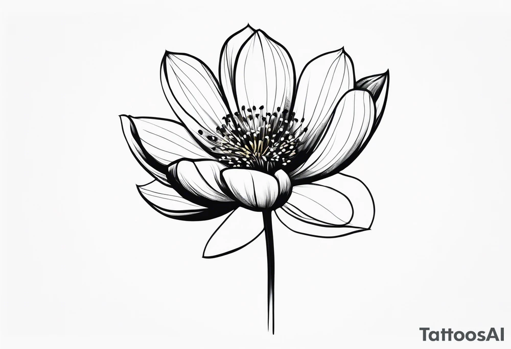 one very simple and no detailed waratha flower with stem in black and white, fine-line, very minimalistic, only a few lines tattoo idea