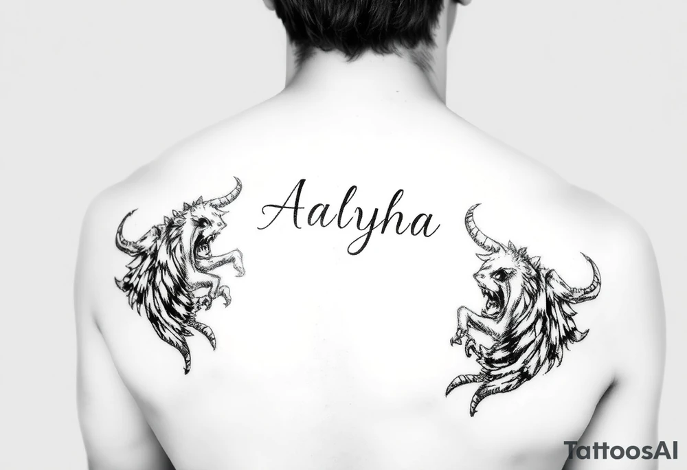name is Aalyha, zodiac aquarius, white an black realistic thug tattoo idea