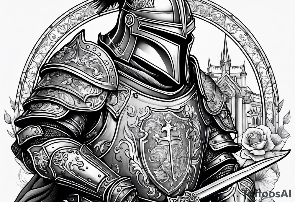 knight in full armour with a pizza tattoo idea