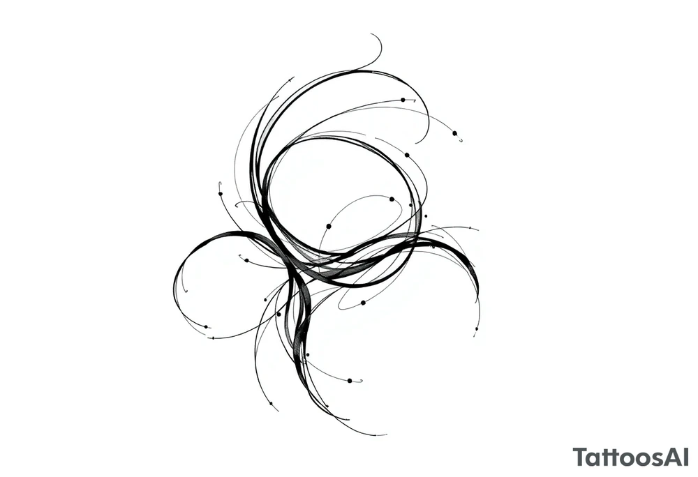 Abstract flowing black lines, blackwork tattoo design, curved movement, wraparound forearm layout, minimalistic and bold, high contrast, negative space, no background tattoo idea