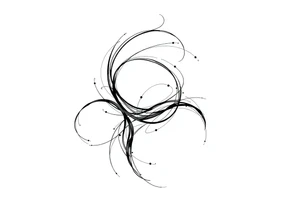 Abstract flowing black lines, blackwork tattoo design, curved movement, wraparound forearm layout, minimalistic and bold, high contrast, negative space, no background tattoo idea