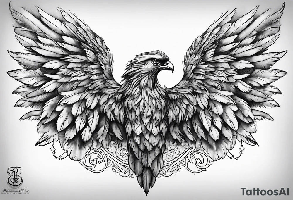 Detailed feathered angel tattoo idea