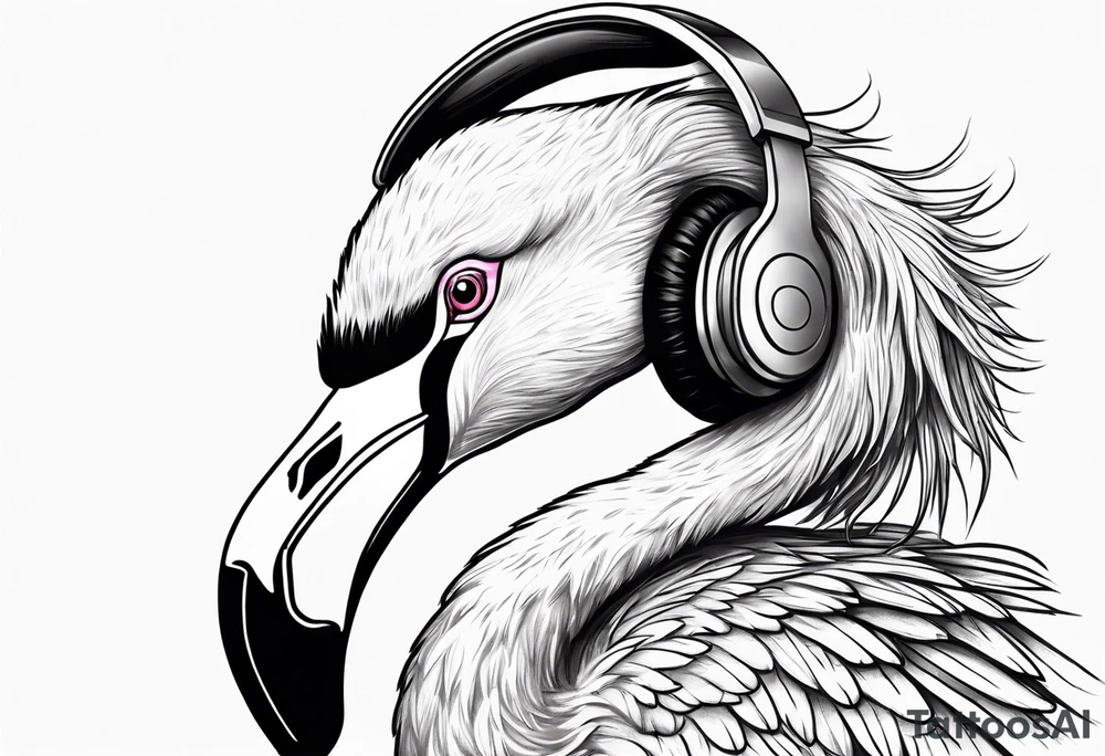 flamingo with a headphone tattoo idea