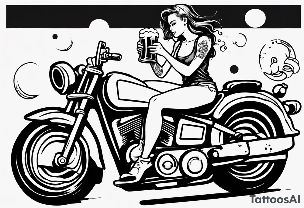 Girl riding motorcycle drinking a beer tattoo idea