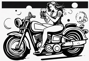Girl riding motorcycle drinking a beer tattoo idea