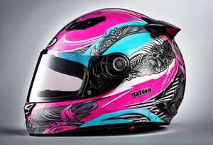 Formula 1 one helment inspired in Miami with black pink and light blue colors tattoo idea