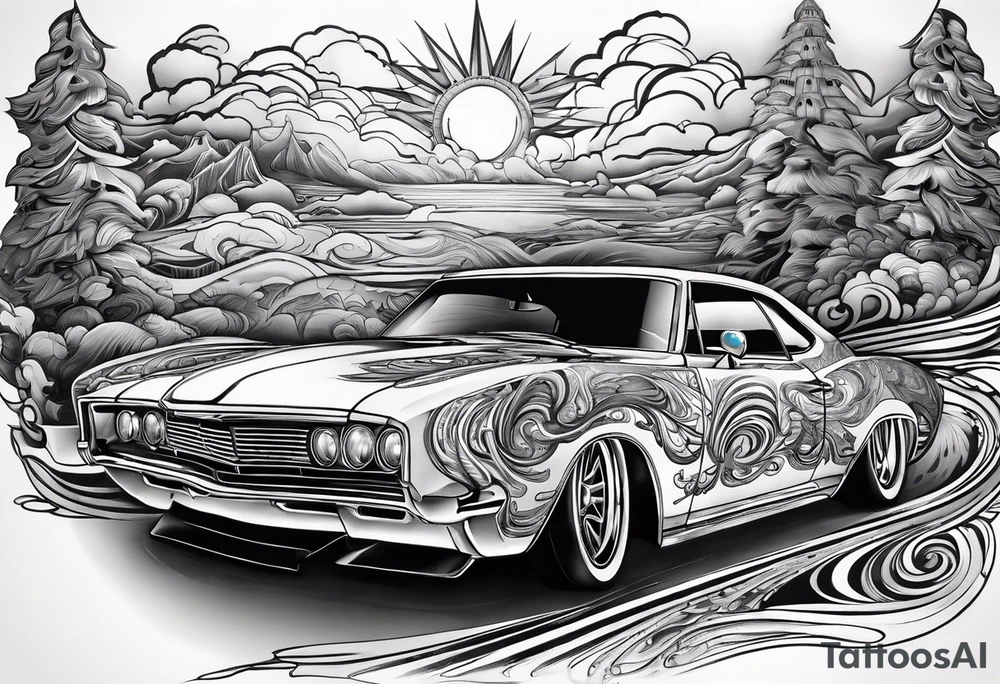Drifting trippy car tattoo idea