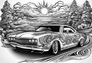 Drifting trippy car tattoo idea