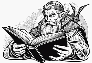 elf coming out of a book tattoo idea