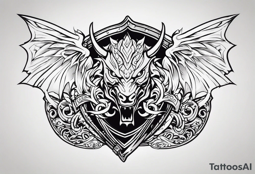 Valhalla sword shield smalldragon head tattoo idea