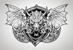 Valhalla sword shield smalldragon head tattoo idea