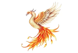 magnificent phoenix rising from golden flames with trailing embers tattoo idea