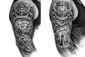Crests of Amsterdam and Braga and New Brighton. My daughters names Sophia and Isabel. tattoo idea