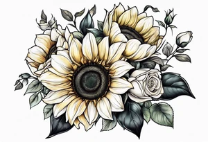 sunflower rose sweet pea bouquet tattoo idea