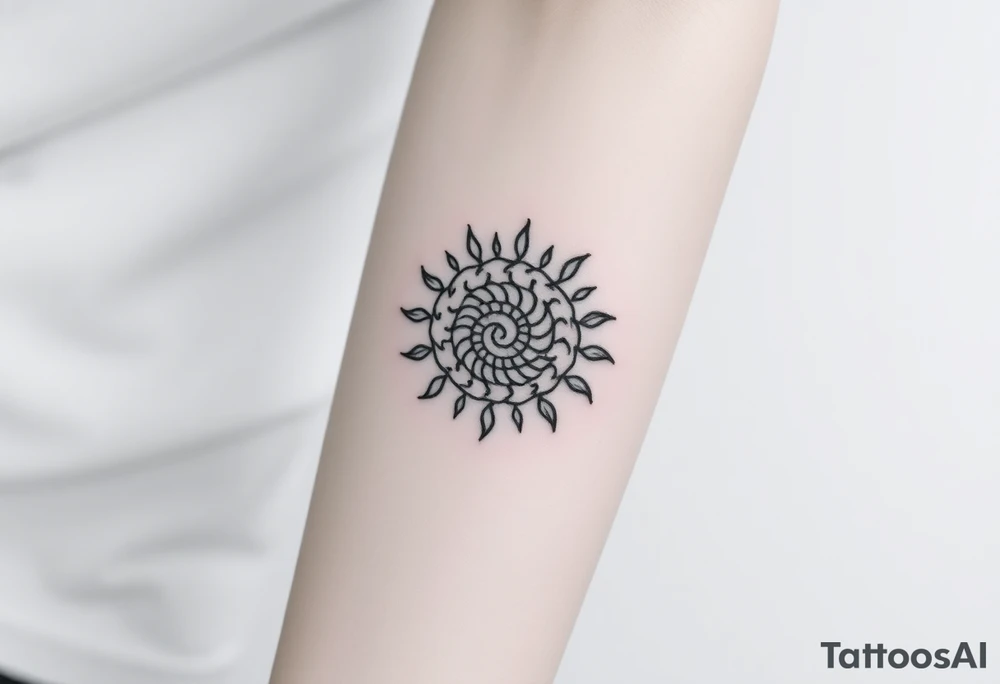 Fibonacci spiral shell sun tattoo idea