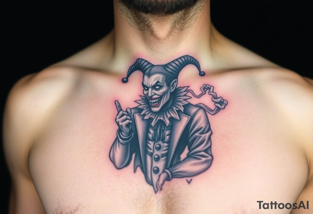 jester in a fog of smoke tattoo idea
