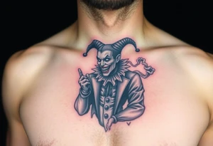 jester in a fog of smoke tattoo idea