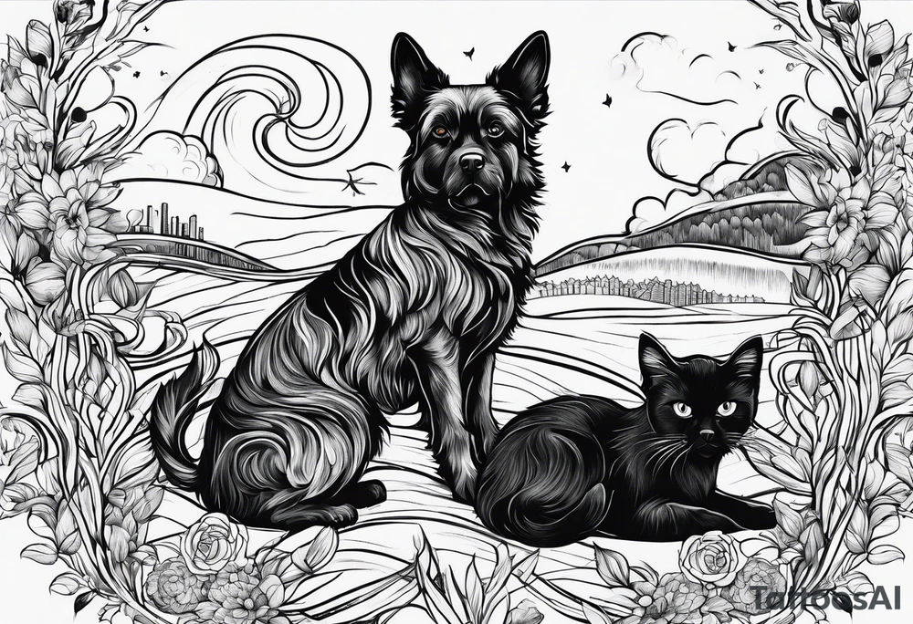 Dog cat tattoo idea