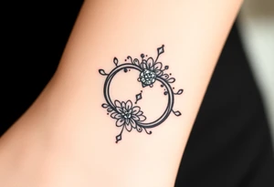 An elegant intertwined wedding ring, with delicate floral engravings and sparkling diamond details, symbolizing eternal love. tattoo idea