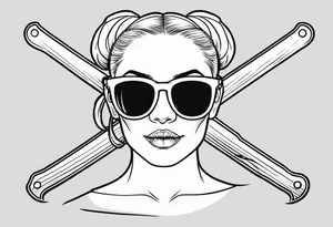 pirate flag with a female skull wearing glasses with two blonde buns and crossbones underneath, no hat tattoo idea