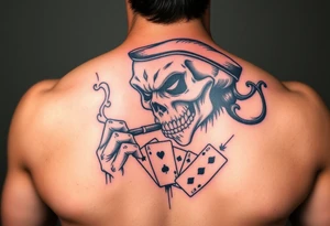 Gangster scene clown skull mid evil smoking cigar playing cards on the streets tattoo idea