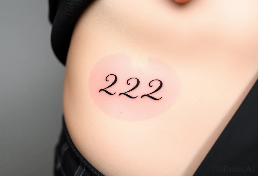 224 tattoo on ribcage under chest left side an elegant handwritten calligraphy style. The digits are slightly italicized with a smooth flowing script. The lines are clean, refined, and slightly bold at the base, giving a subtle brush-pen effect. tattoo idea