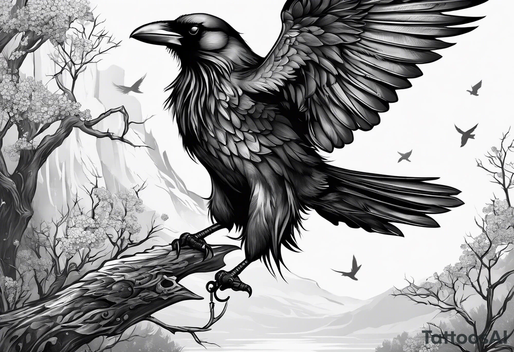 Crow holding sword tattoo idea